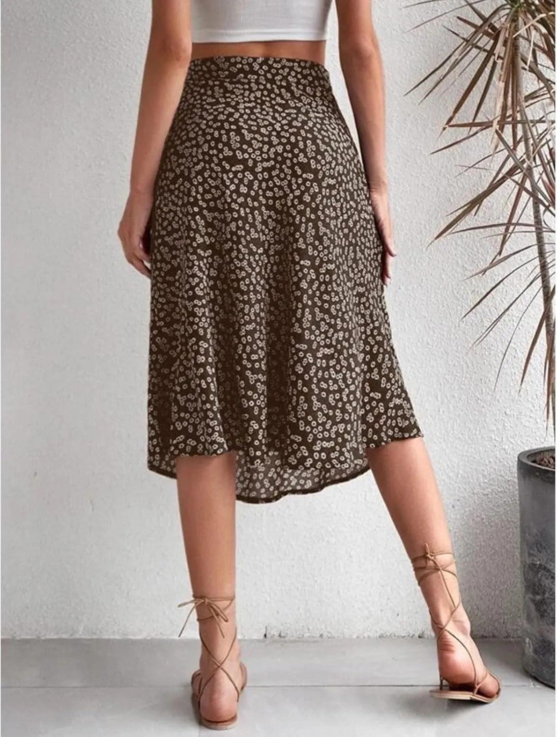 Womens Casual Midi Skirts Boho Floral Print Slit High Waisted A-Line Skirt Summer Sexy Split Beach Skirt