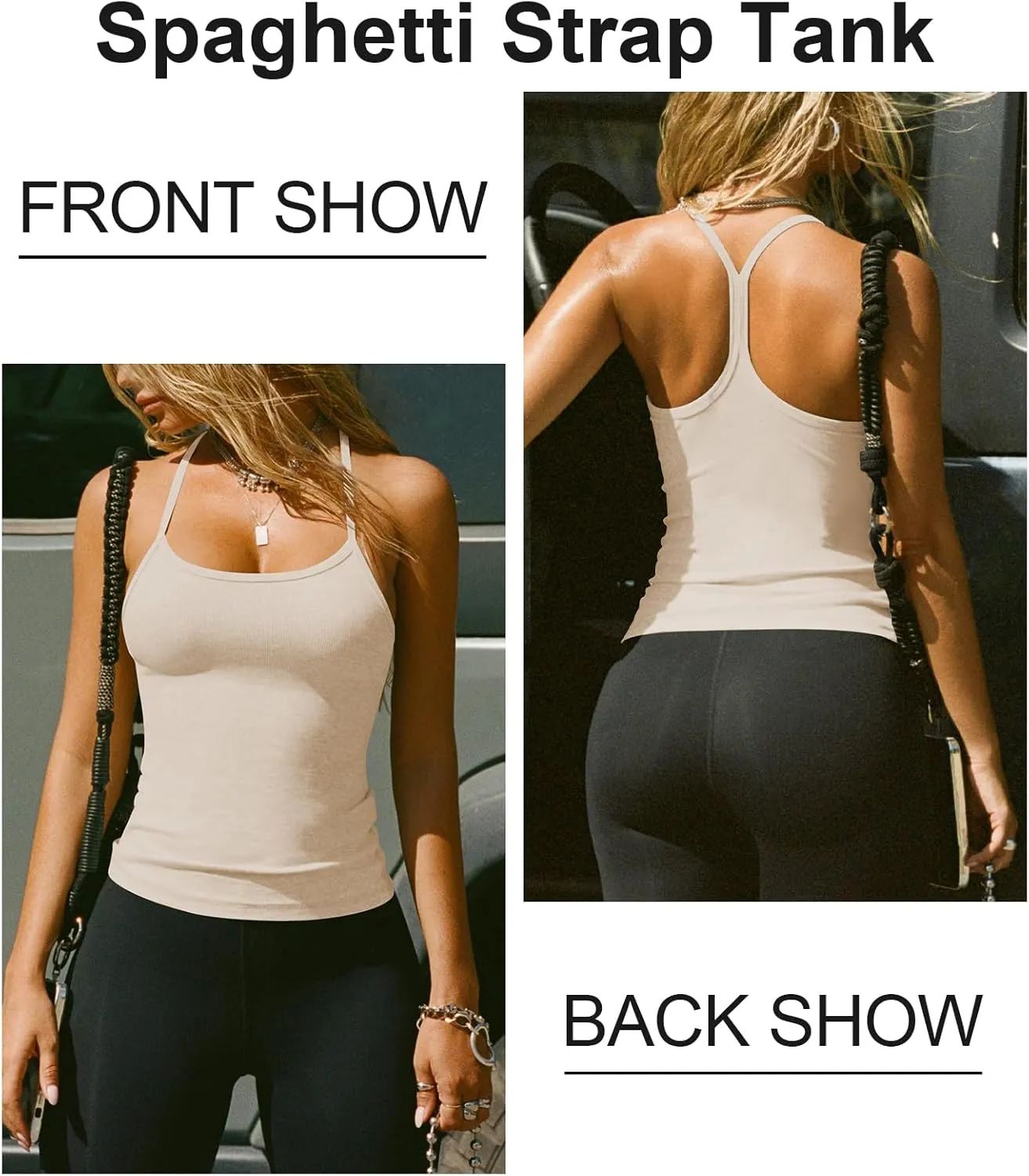 Women's Halter Tops Scoop Neck Spaghetti Strap Racerback Tank for Women Sexy Low Cut Ribbed Slim Fitted Workout Camisole Top