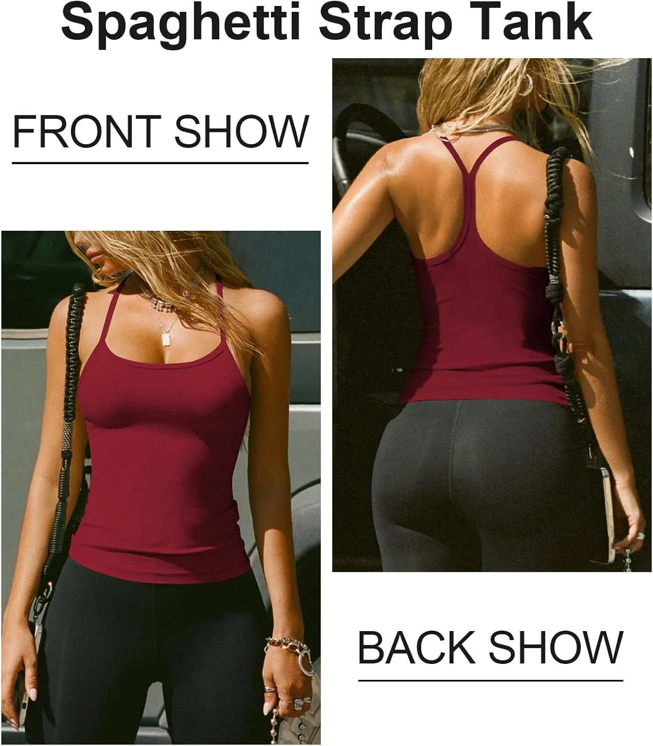 Women's Halter Tops Scoop Neck Spaghetti Strap Racerback Tank for Women Sexy Low Cut Ribbed Slim Fitted Workout Camisole Top