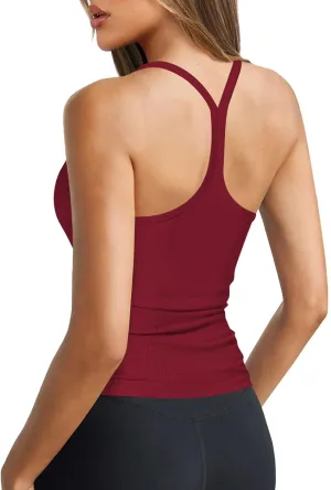 Women's Halter Tops Scoop Neck Spaghetti Strap Racerback Tank for Women Sexy Low Cut Ribbed Slim Fitted Workout Camisole Top