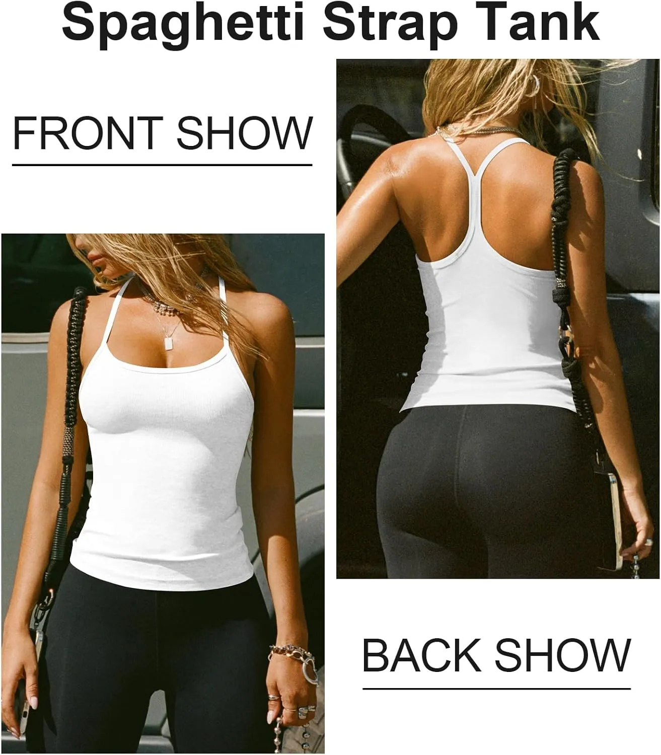 Women's Halter Tops Scoop Neck Spaghetti Strap Racerback Tank for Women Sexy Low Cut Ribbed Slim Fitted Workout Camisole Top