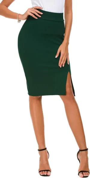 Womens Pencil Skirt Bodycon Business Skirt Side Slit Hem