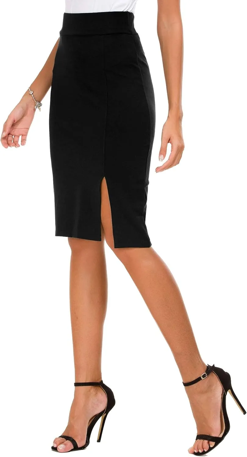 Womens Pencil Skirt Bodycon Business Skirt Side Slit Hem