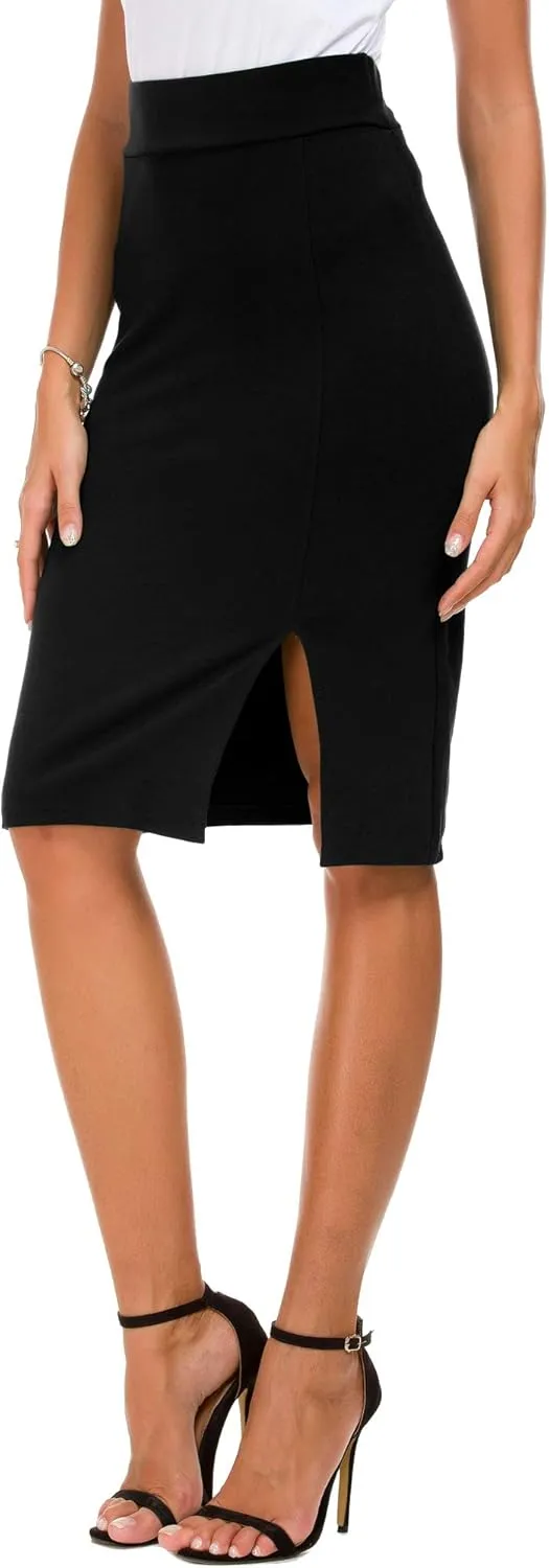 Womens Pencil Skirt Bodycon Business Skirt Side Slit Hem