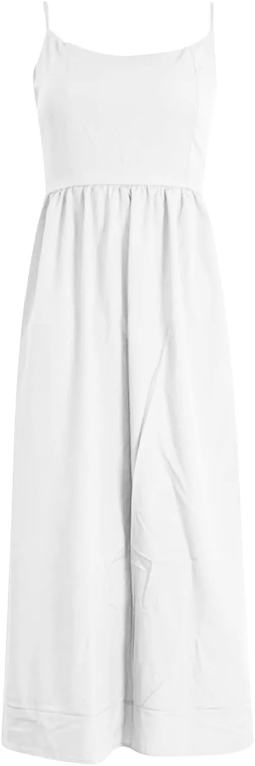 Women's Sexy Low Cut Spaghetti Strap Long Dresses Sleeveless Backless Slimd Midi Dress Square Neck Bustier Dress