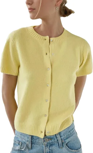 Womens Short Sleeve Cardigan Button Down Sweaters Knitted Casual Solid Color Outerwear Lightweight Cropped Tops
