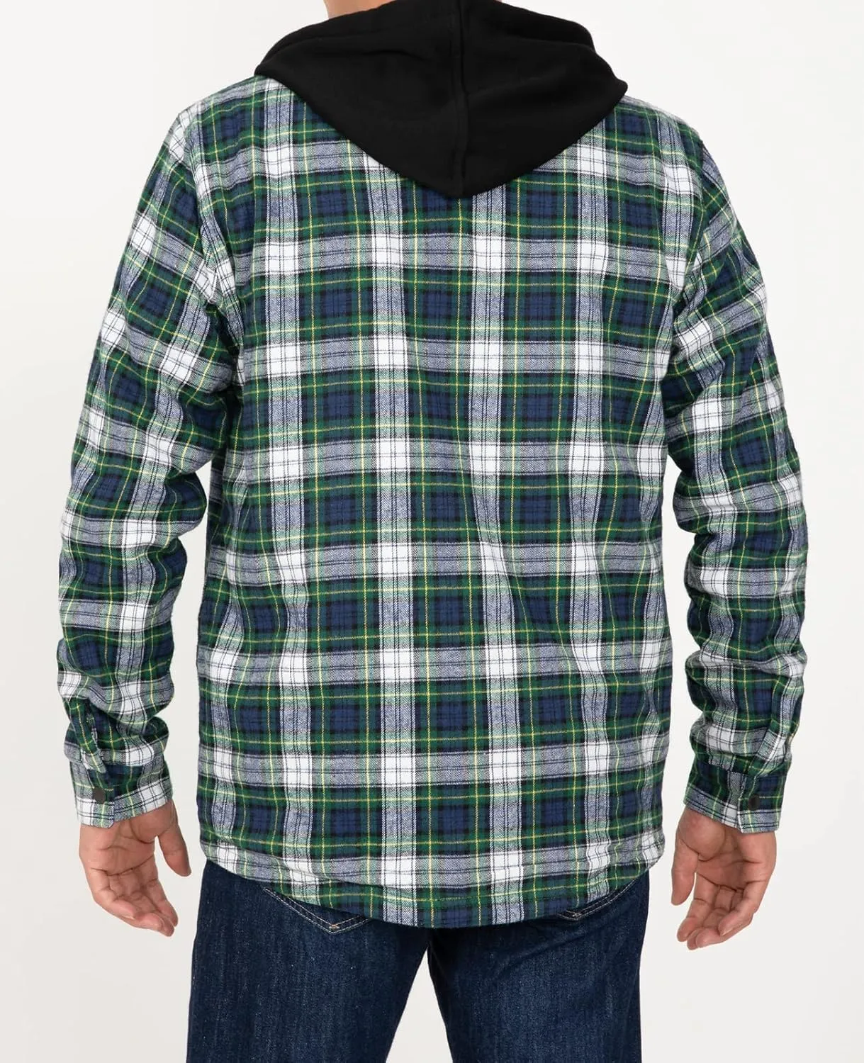 ZENTHACE Men's Sherpa Lined Full Zip Hooded Plaid Shirt Jacket